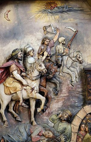 The Four Horsemen of the Apocalypse, St. George altar, in the Basilica of the Sacred Heart of Jesus in Zagreb, Croatia.