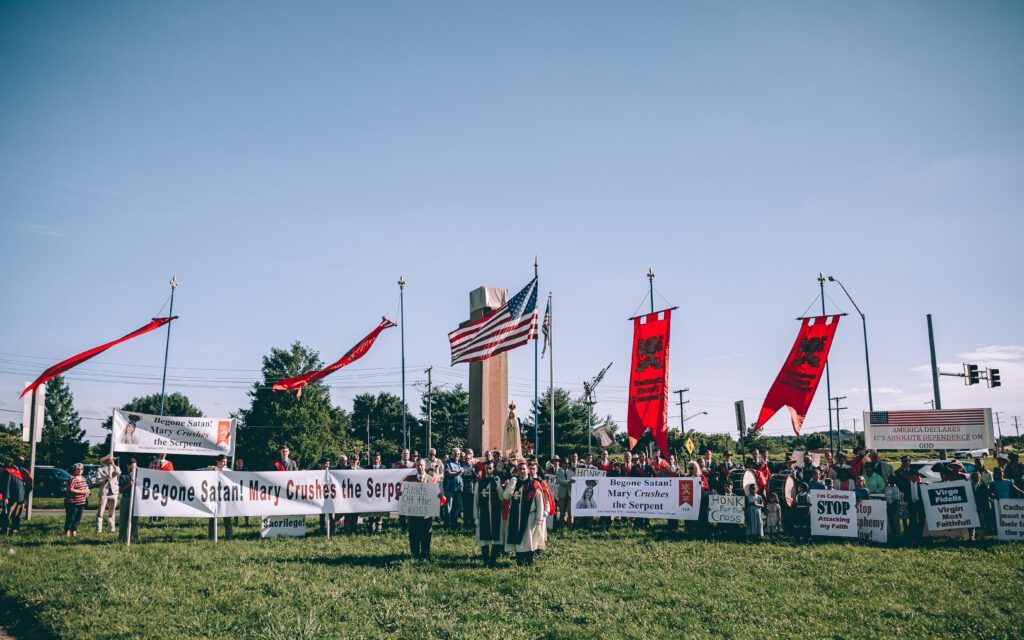 Crusaders protesting at Historic Cross